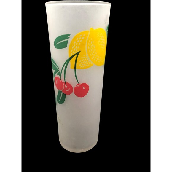Set Of 4 Mid Century Federal Frosted Tom Collins Glasses With Retro Fruit Design - Picture 5 of 16